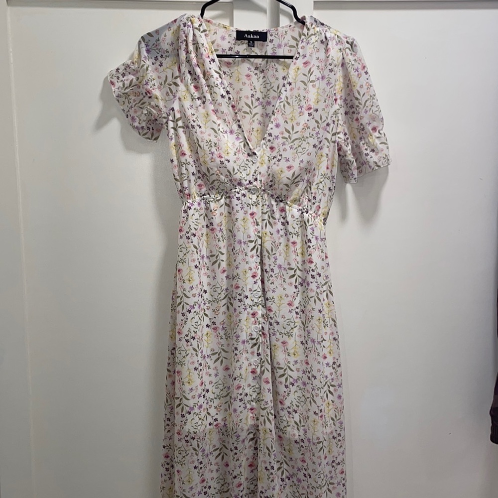 Aakaa Floral Puff Sleeve Maxi Dress